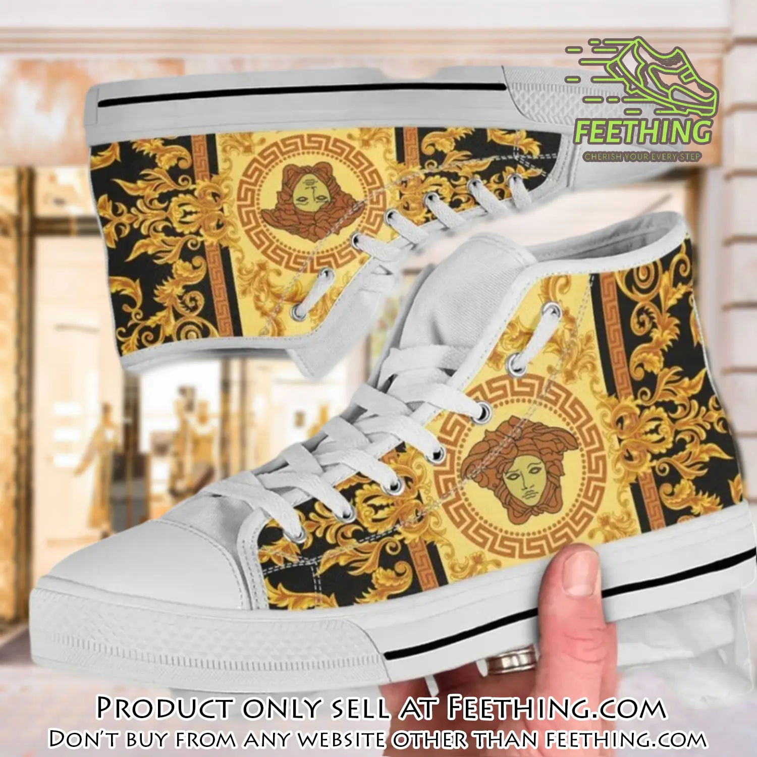 Versace medusa golden high top canvas shoes luxury brand gifts for men women ft3841100
